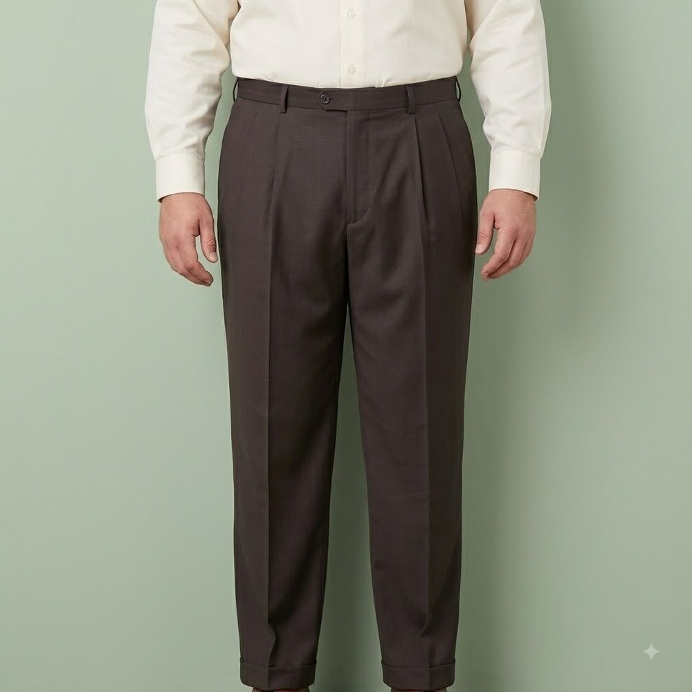 Angelo Rossi Dress Pants Mens 34W Brown Pleated Designed in Italy